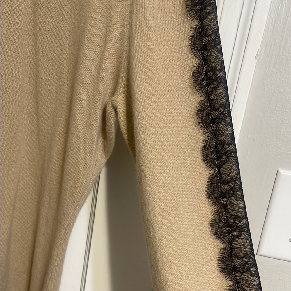 Neiman Marcus - The Cashmere Collection - 
Tan Sweater with Elegant Lace Design